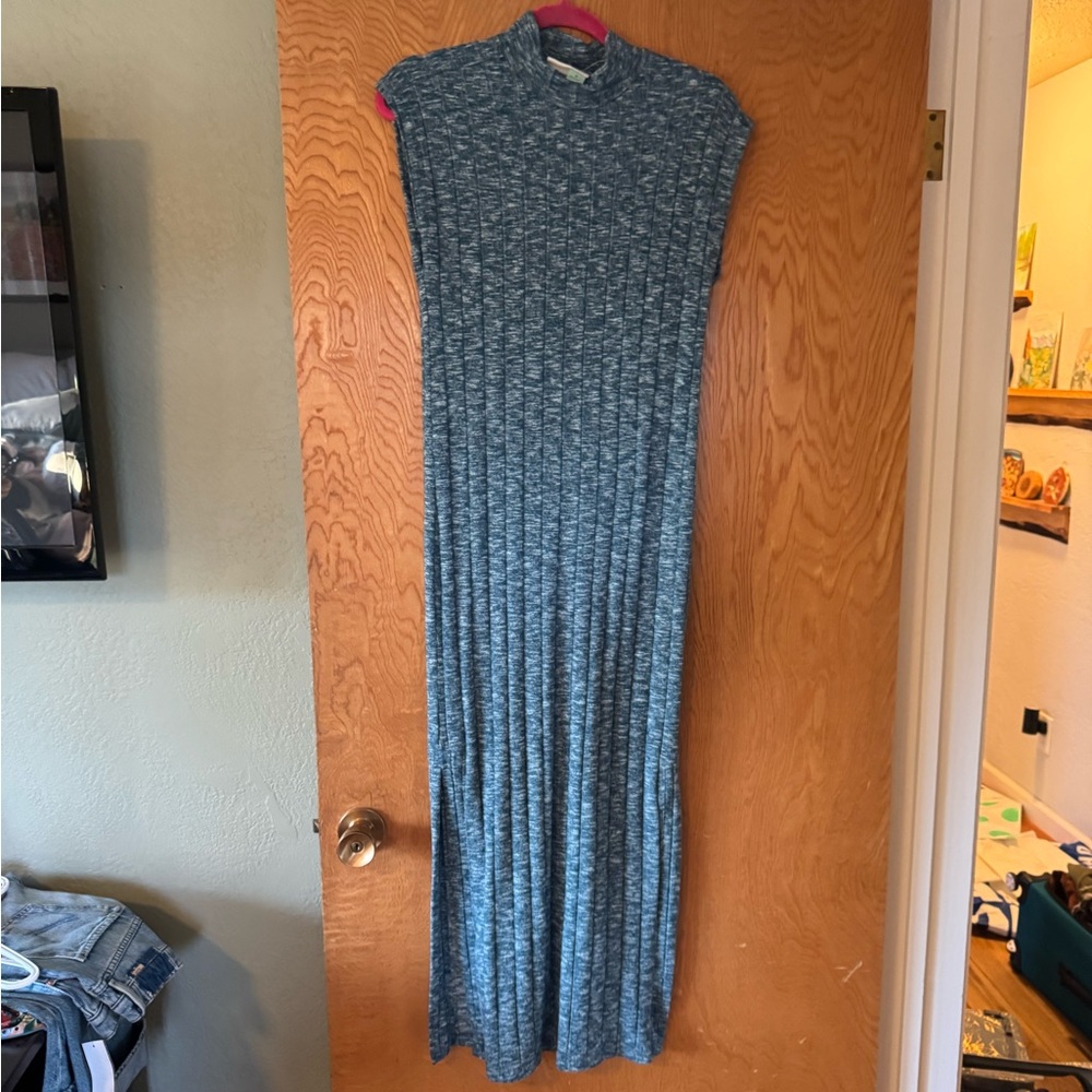 Sleeveless Blue Maxi Dress - Classic Ribbed Knit